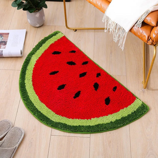 Fruit Pattern Rug  Doormat Half Round Shaped Water Absorption Bath Mat Non Slip Floor Mat, Bedroom and Carpets for Living Room