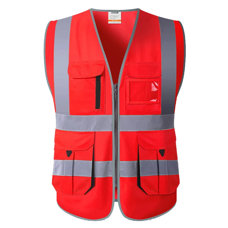 Orange Safety Vest Multi Pockets High Visibility Workwear Vest Zipper Front - Premium vest from Lizard Vigilante - Just $20.99! Shop now at Lizard Vigilante