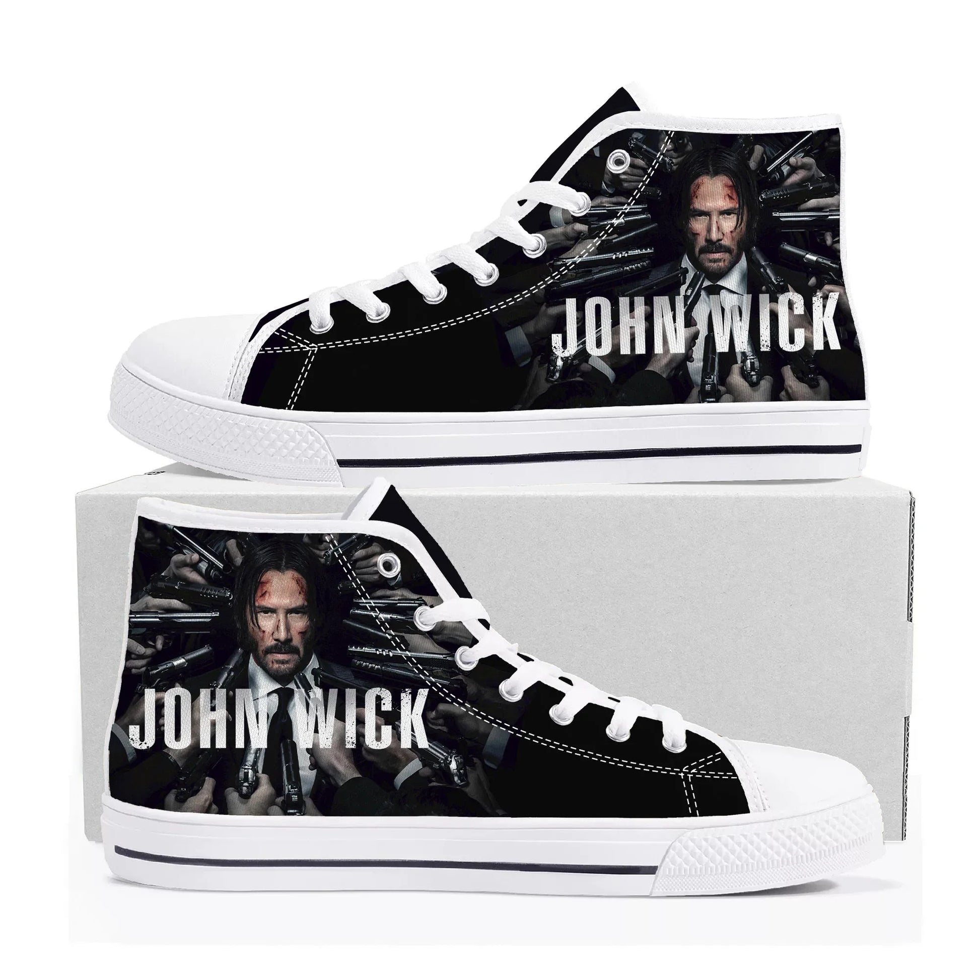 John Wick High Top Sneakers Keanu Reeves Mens Womens Teenager Canvas Sneaker Casual Custom Made Shoes Customize DIY Shoe - Premium high tops from Lizard Vigilante - Just $39.99! Shop now at Lizard Vigilante