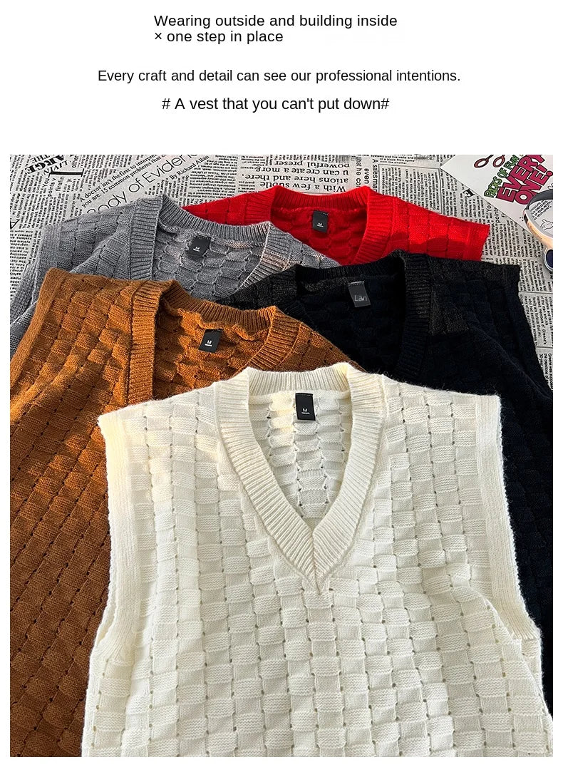 “GRUNGEWEAVE 666” Vintage Knit Vest – Jacquard Check Pattern Sleeveless V-Neck Armor for Off-Stage Legends & Louder Lives - Premium vest from dsers - Just $47.99! Shop now at Lizard Vigilante