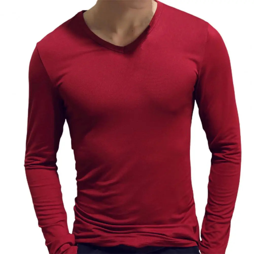 Men's Sports Gym Long Sleeve Slim Fit V-Neck T-Shirt – Solid Color Casual Fitness Base Shirt for Autumn & Winter - Premium t-shirt from Lizard Vigilante - Just $16.66! Shop now at Lizard Vigilante