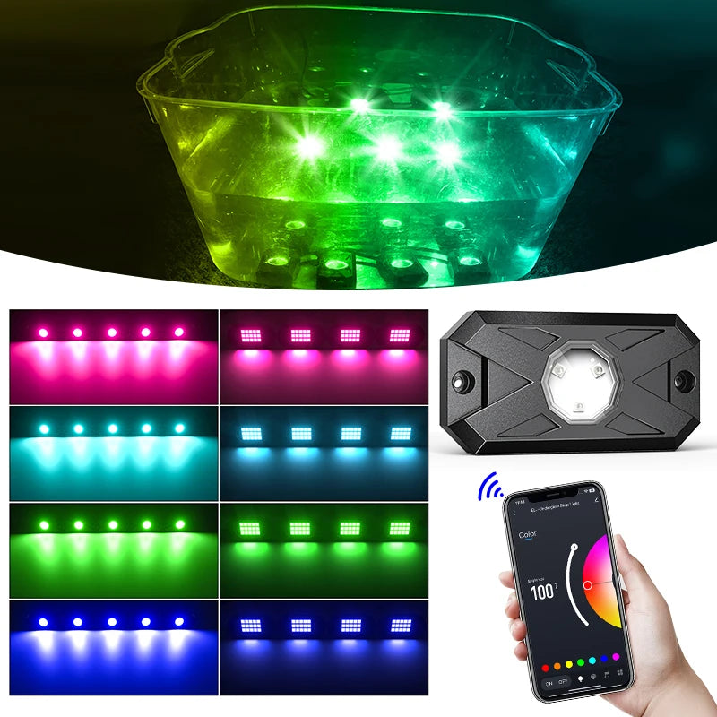 RGB LED Underglow Rock Lights - 8 Pods App Remote Control & Music Mode for Pickup, ATV, RZR, UTV - Premium rock lights from Lizard Vigilante - Just $84.99! Shop now at Lizard Vigilante