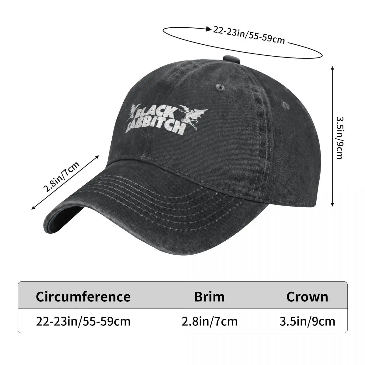 Black Sabbitch Rock Baseball Cap Casual Distressed Washed Headwear Unisex Style Outdoor Activities Gift Hats Cap - Premium baseball cap from Lizard Vigilante - Just $29.88! Shop now at Lizard Vigilante