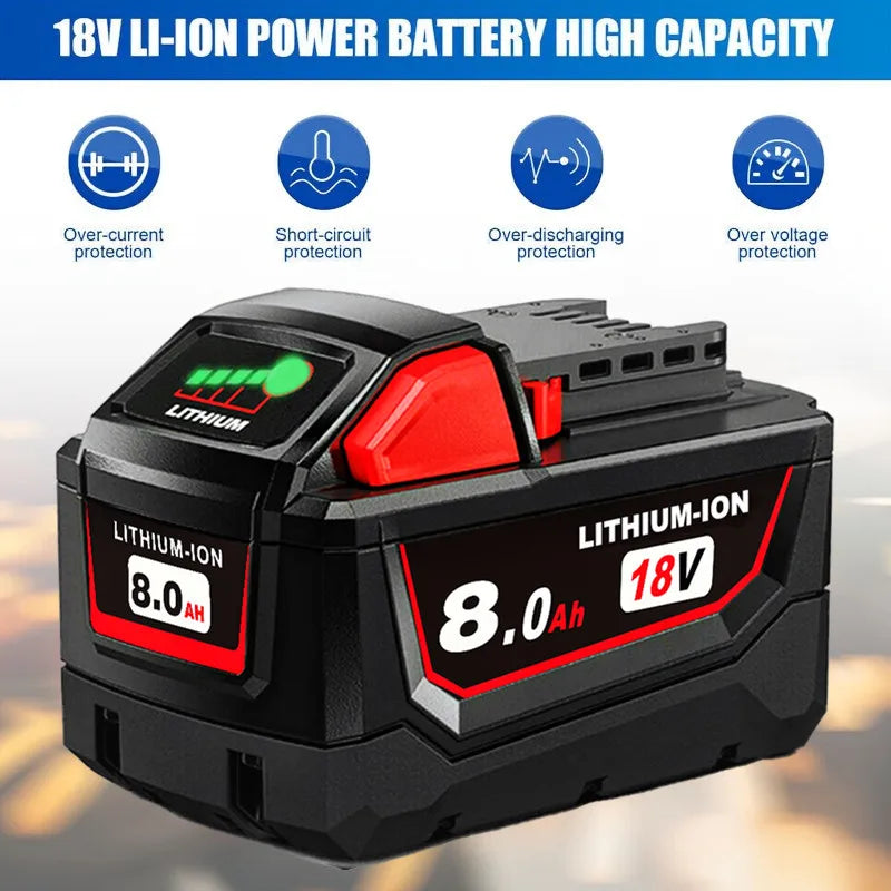PowerRage M18 Riot Pack — 6x 18V 8.0Ah Li-Ion Batteries for Milwaukee Tools | 8000mAh High-Capacity Carnage Pack
