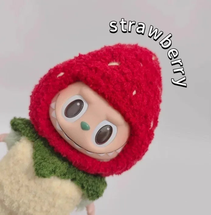 Labubu doll pendant, rubber doll clothes, rabubu v2v1 sitting party head cover hat heartbeat macaron 17cm 15CM