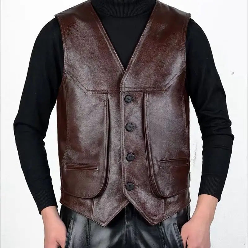 Genuine Cowhide Leather Motorcycle Vest for Men - Biker’s Real Leather Waistcoat (Size L-8XL) - Premium vest from Lizard Vigilante - Just $88.88! Shop now at Lizard Vigilante