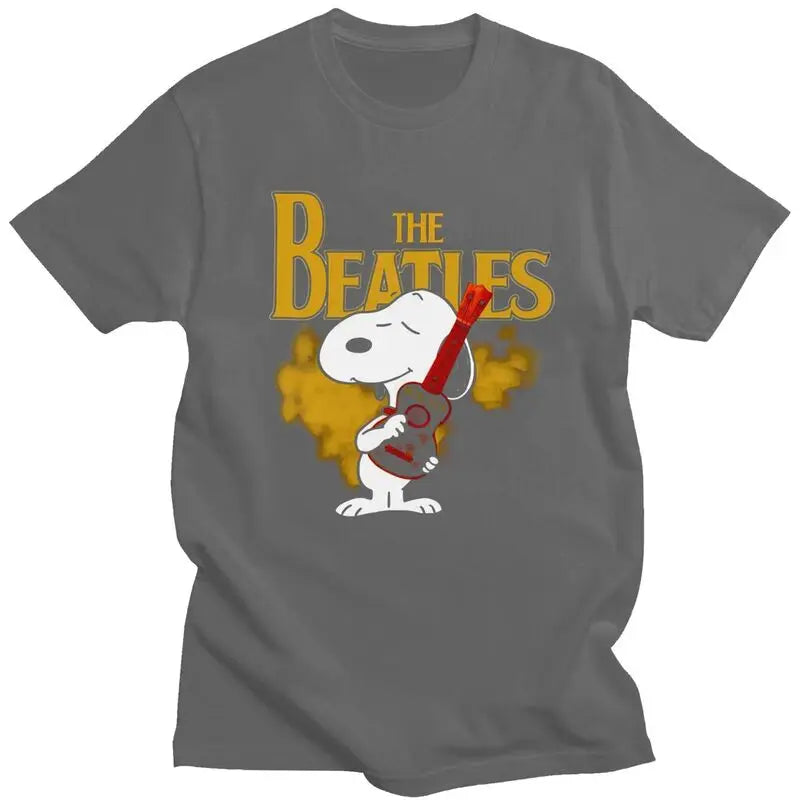 Snoopys The Beatles Dog Rock and Roll T Shirts for Men Soft Cotton Tee Shirt Short Sleeve 60s Novelty T-shirt Gift - Lizard Vigilante