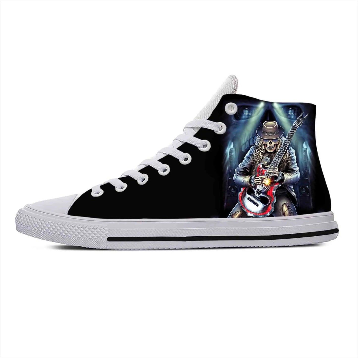 Gothic High-Top Canvas Sneakers with 3D Print – Casual Skull High Top Shoes for Men and Women Heavy Metal Rock Skull Guitar Grim Reaper - Premium Shoes from Lizard Vigilante - Just $39.99! Shop now at Lizard Vigilante