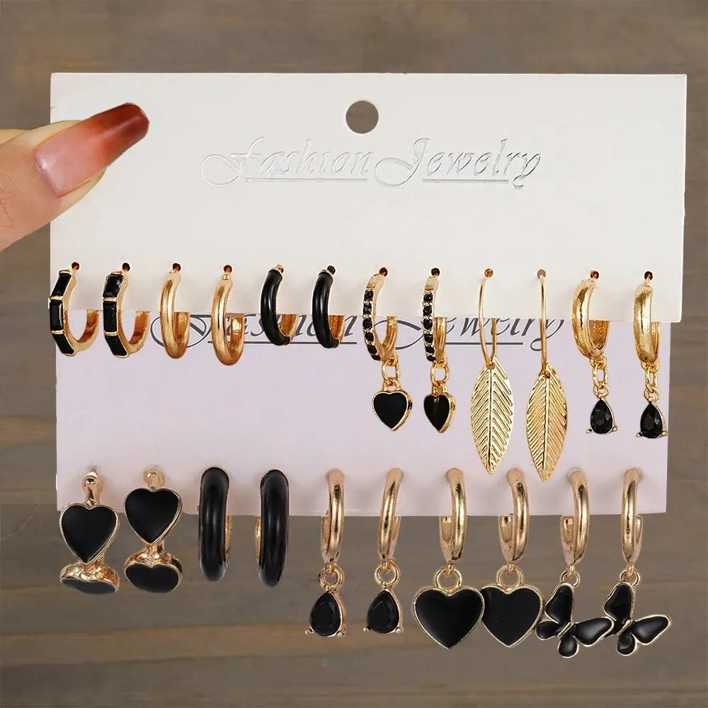 11-Piece Black Leaf Earrings Set – Elegant Stud Earrings for Weddings, Holidays, and Everyday Chic - Premium earrings from Lizard Vigilante - Just $21.08! Shop now at Lizard Vigilante