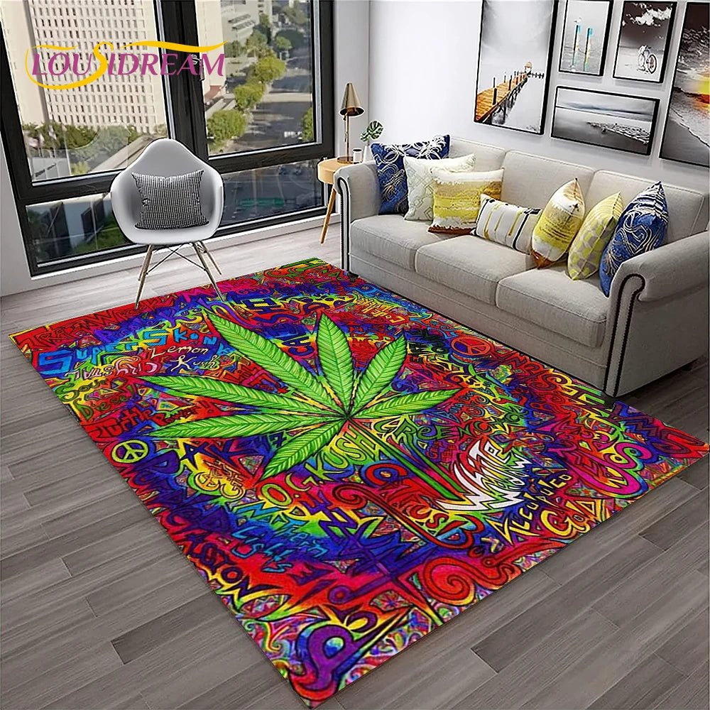 High Voltage Maple Leaf Lounge Rug – 3D Printed Non-Slip Weed Art Carpet For Living Rooms, Studios And Late-Night Plots