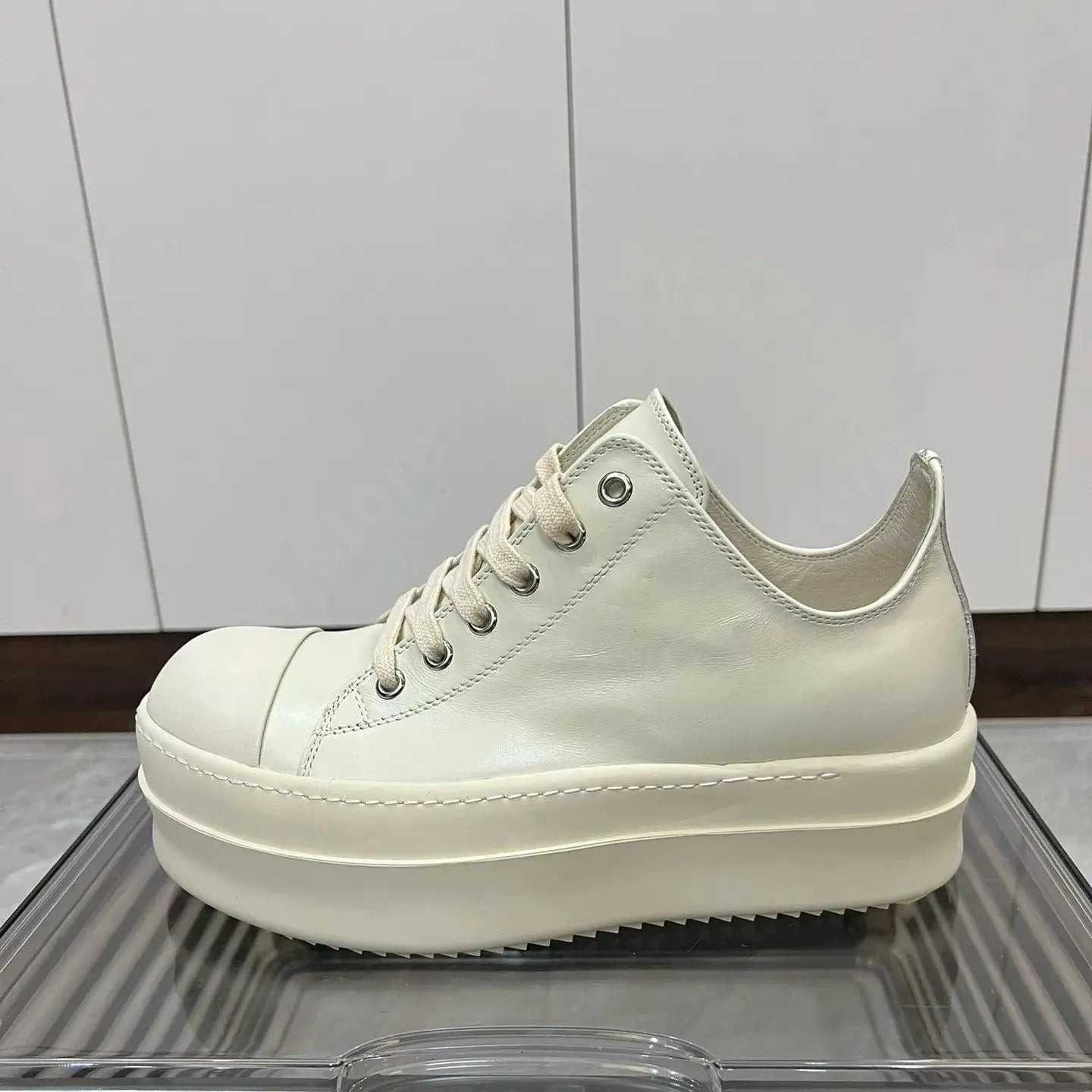 Brand Men Shoe Ricks Low Top Leather Shoes ivory white Women Casual Shoes Luxury Owen 6cm Thick Sole Shoes Sneaker Lace Up shoe - Premium  from Lizard Vigilante - Just $212.99! Shop now at Lizard Vigilante