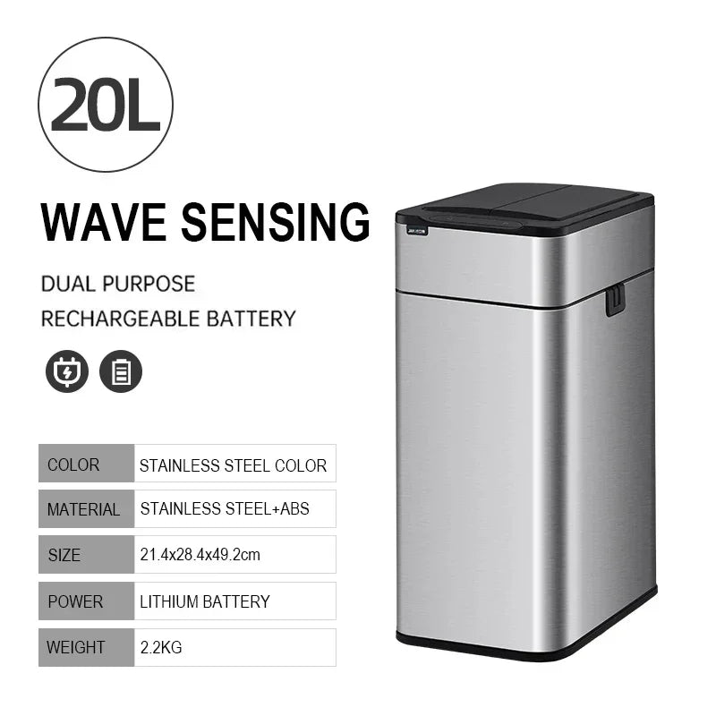 Smart Trash Can 20L 30 40 50 60 Liters Wastebasket Large Kitchen Garbage Cube Home Automatic Stainless Steel Garbage Bin Dustbin