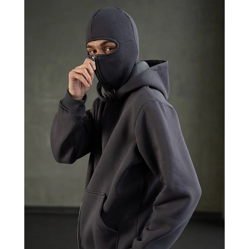 Full Zipper Retro Ninja Mask Jacket Coats Y2k Hip Hop Rock Men Oversized Punk Hoodie Winter Warm Long Sleeve Sweatshirt American - Premium  from Lizard Vigilante - Just $65.99! Shop now at Lizard Vigilante
