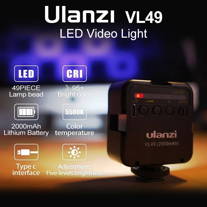 Mini Vlog LED Fill Light White 2000mAh 5500K Ulanzi VL49 6W Zoom Lighting Photographic Lighting Video Phone Selfie Fill Lamps - Premium  from Lizard Vigilante - Just $39.99! Shop now at Lizard Vigilante