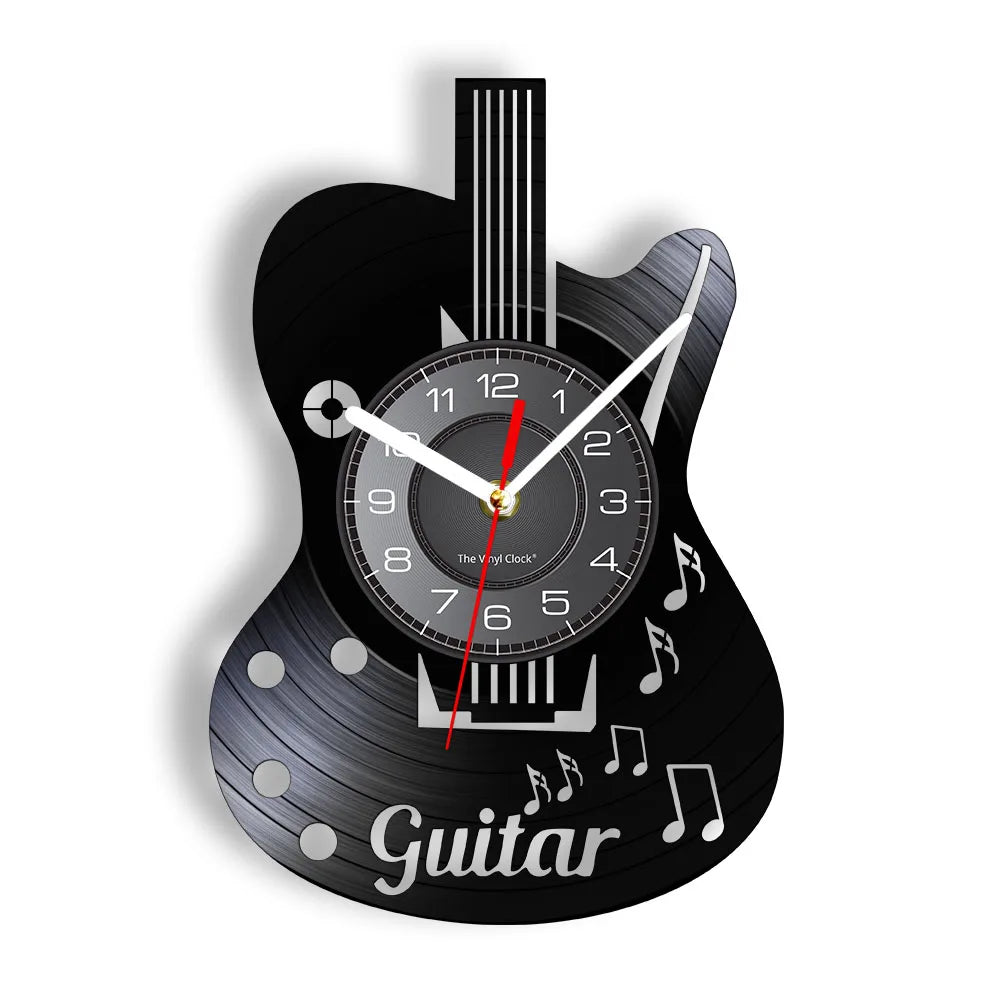 Guitar Player Vinyl Record Wall Clock: The Rock Music Instrument Wall Art for Your Living Room