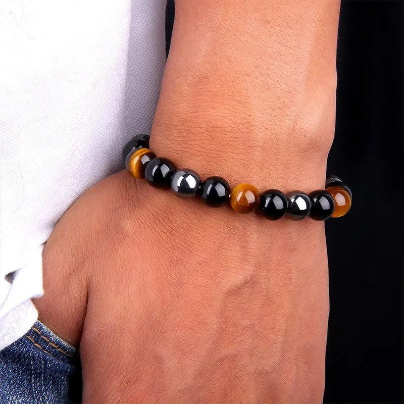 Power Up Your Life: Natural Tiger Eye, Hematite, & Obsidian Magnetic Bracelet - Premium obsidian bracelet from Lizard Vigilante - Just $22.99! Shop now at Lizard Vigilante