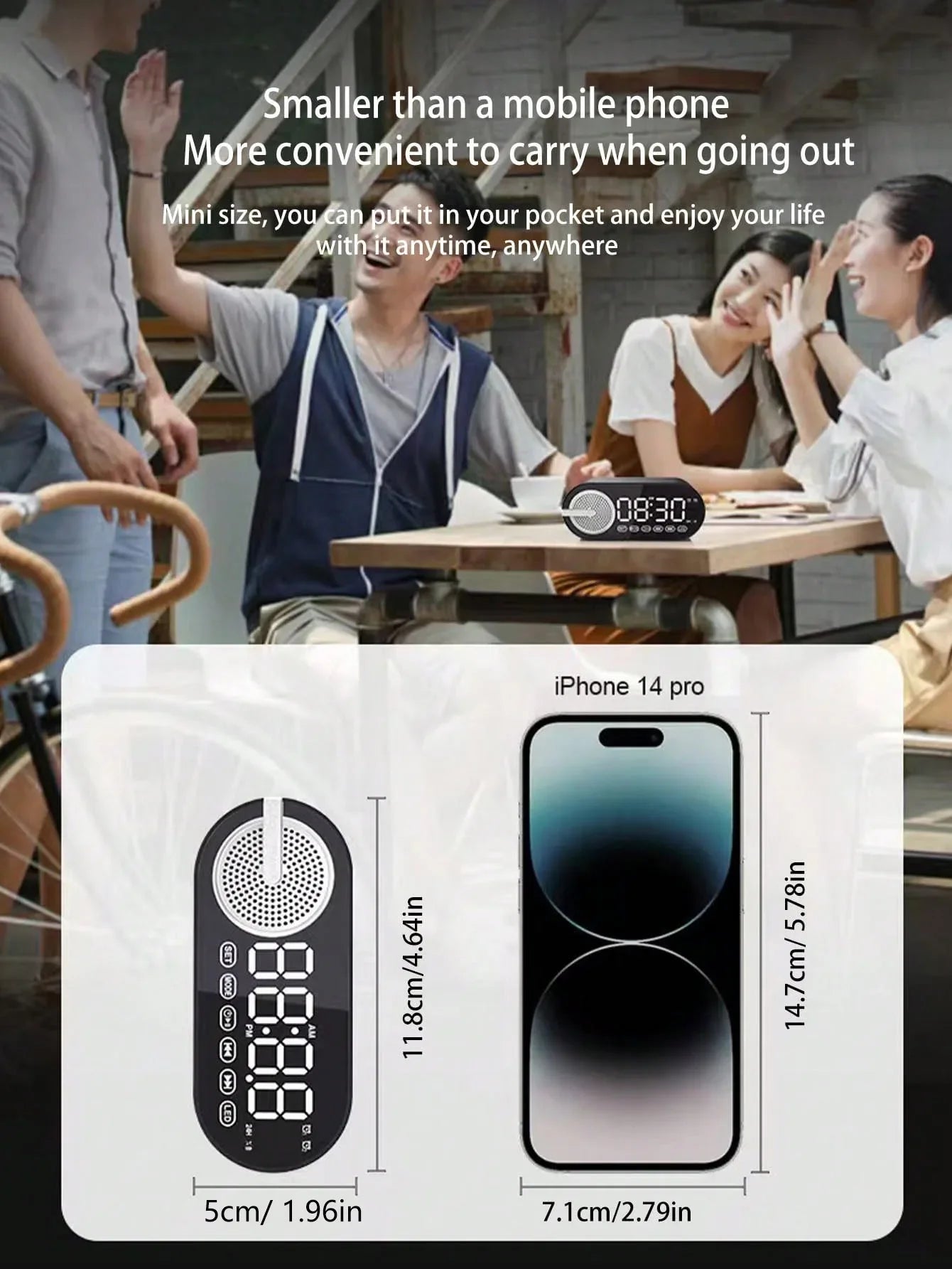 Wireless Bluetooth speaker, mini design with multiple functions as a clock, outdoor version subwoofer is powerful