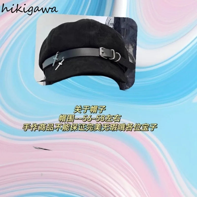 "Sinister Halo" Harajuku Punk Beret – Metal Accent Gothic Cap for Women & Men, Streetwear Biker Lolita Y2K Vibe - Premium hat from dsrs - Just $31.77! Shop now at Lizard Vigilante
