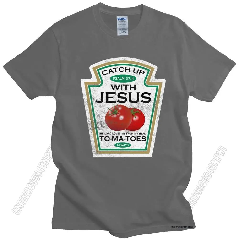 Crucify Your Cravings: The 'Catch Up With Jesus' Vegan Tomato T-Shirt - Premium t-shirt from Lizard Vigilante - Just $23.88! Shop now at Lizard Vigilante