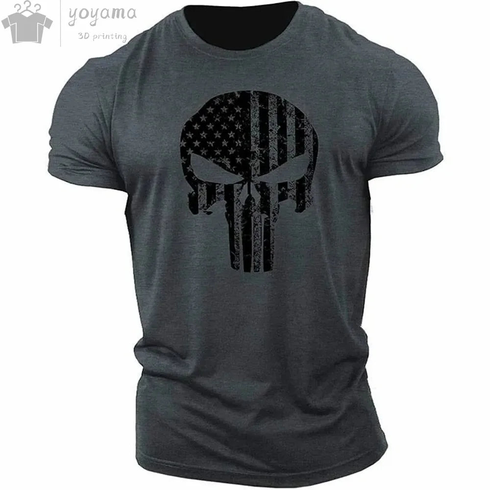 Men's T Shirt 3d Print Military Patriotic Skull O-Neck T Shirt Oversized T-Shirt Short-Sleeved Tee Sportswear Men's Clothing Top - Premium t-shirt from Lizard Vigilante - Just $23.88! Shop now at Lizard Vigilante