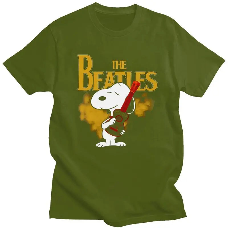 Snoopys The Beatles Dog Rock and Roll T Shirts for Men Soft Cotton Tee Shirt Short Sleeve 60s Novelty T-shirt Gift - Lizard Vigilante