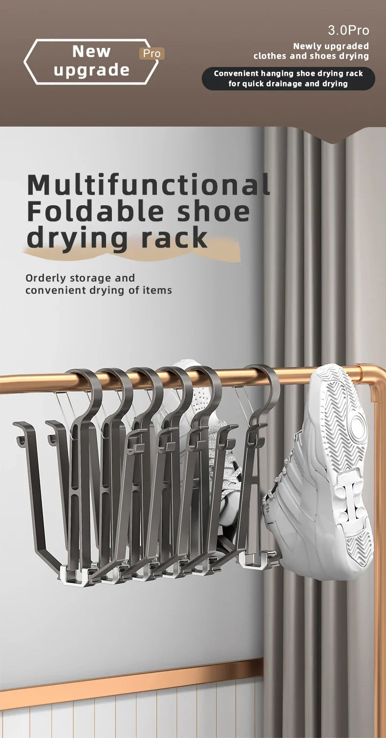 Household Shoes Drying Rack Balcony Foldable Shoe Hanger Clothing Hook Sneaker Rack Home Storage Lundary Tools