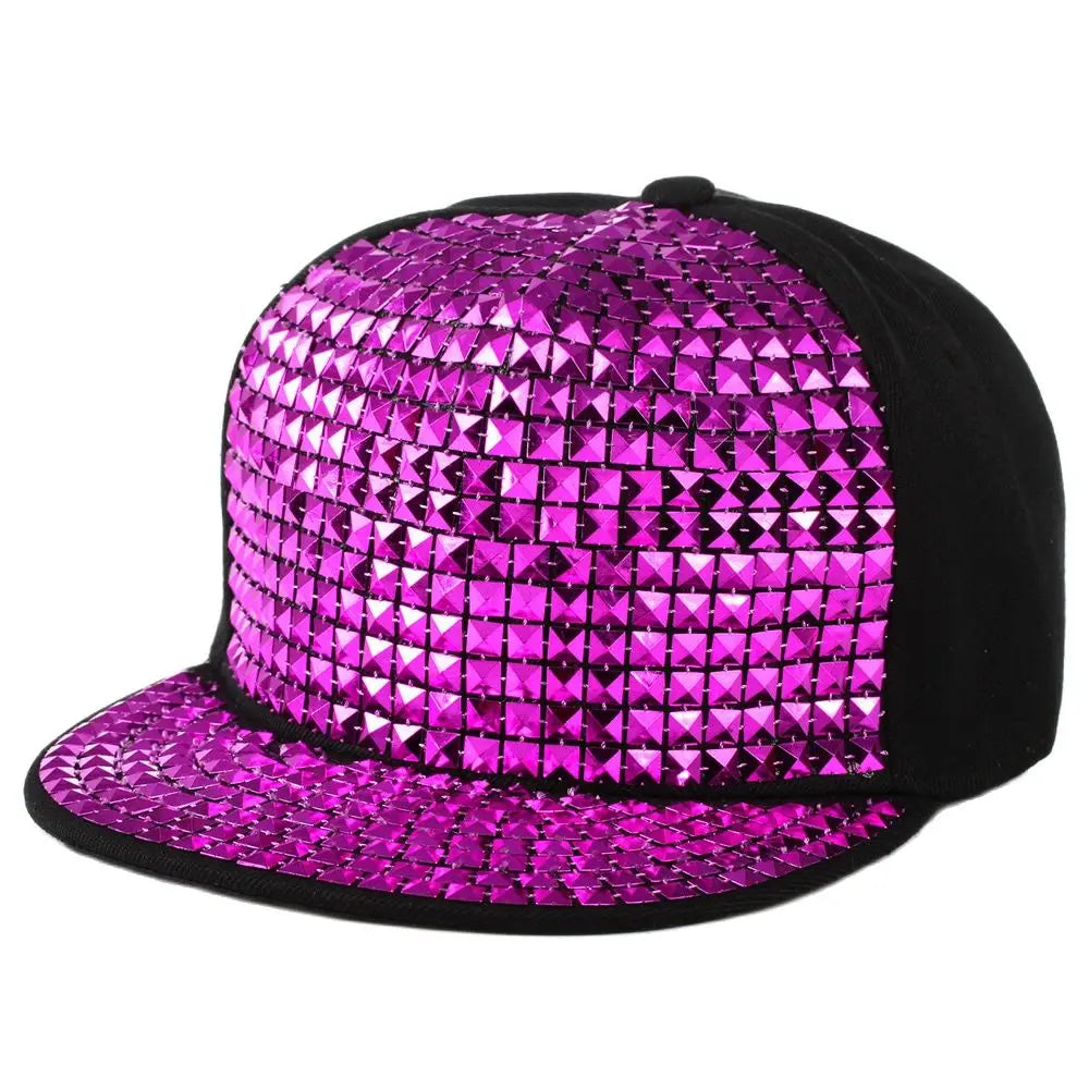 Adjustable Straps Sequins Snapback Hat – Bling Flat Bill Baseball Cap for Punk Rock, Hip Hop, and Streetwear - Premium hat from Lizard Vigilante - Just $26.66! Shop now at Lizard Vigilante