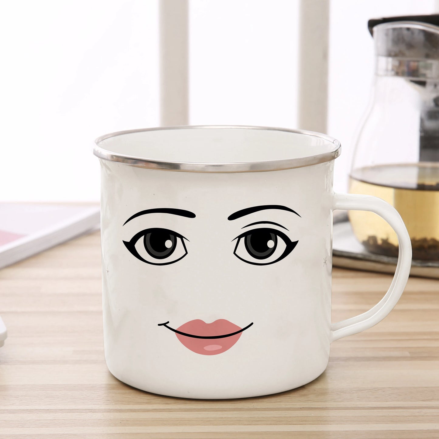 Funny Gamer Woman Face Enamel Mug – Creative Coffee Cup - Premium Mug from Lizard Vigilante - Just $22.88! Shop now at Lizard Vigilante