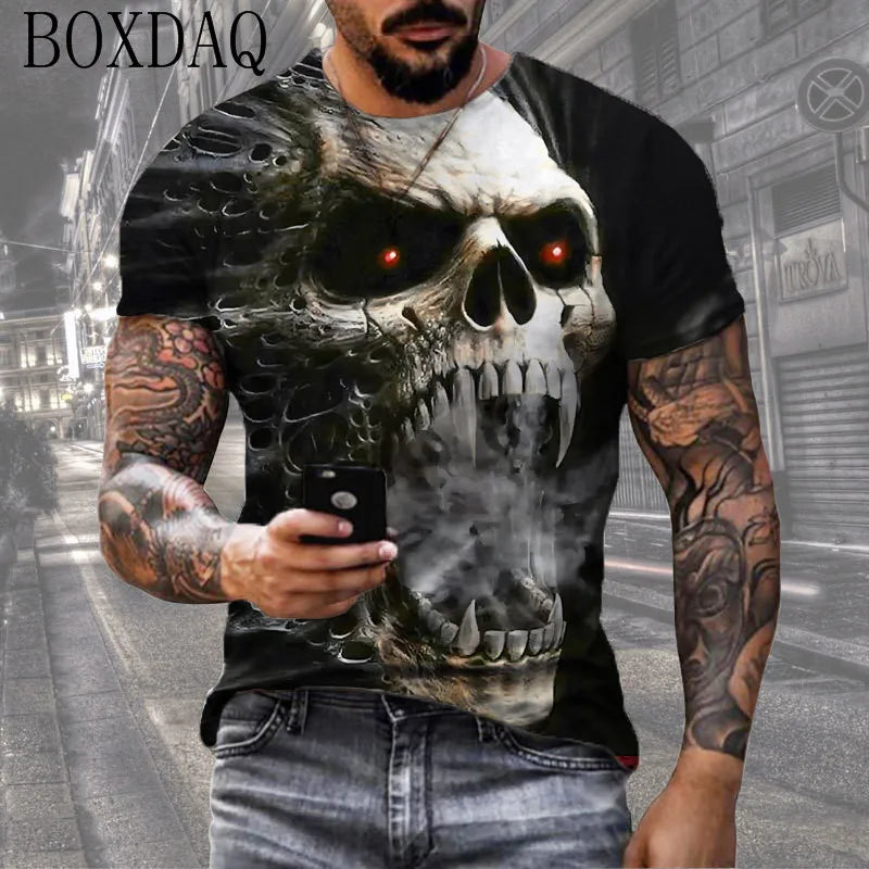 Horror Death Men's Skull T-Shirts Short Sleeve 3d Print Terror Street Hip Hop T Shirt  O-Neck Loose Casual Summer Tops Clothing - Premium tee shirt from Lizard Vigilante - Just $22.99! Shop now at Lizard Vigilante