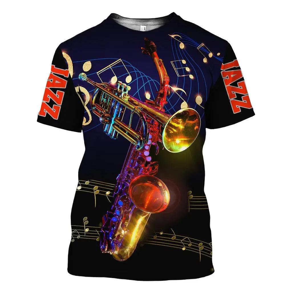 Summer Men's Fashion 3d Printed T-Shirt Gibson Guitar Saxophone TurnTable Classic Tee O Collar Short Sleeve Hip Hop Fun Plus Size Breathable Top - Lizard Vigilante