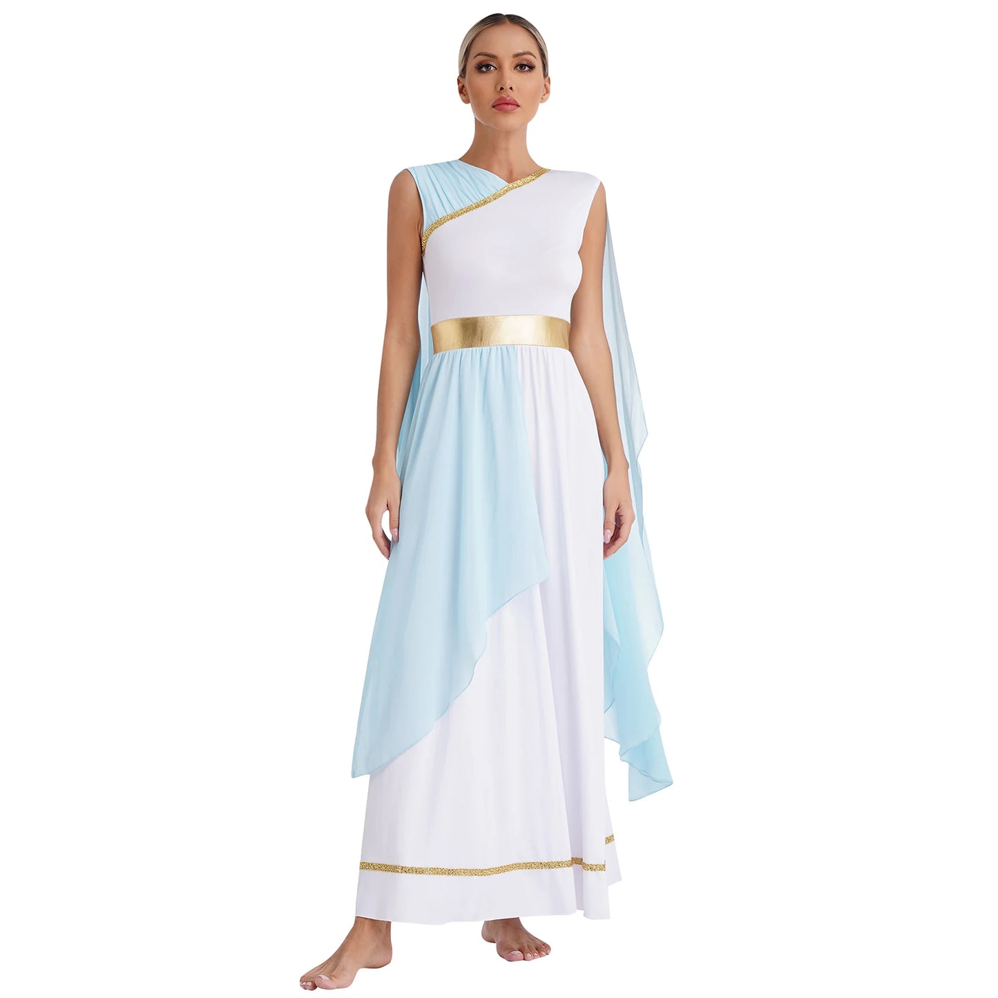 Women's Greek Halloween Deity Cosplay Costume Chiffon Gold Trims Ancient Bodycon Toga Dress Greece Roman Goddness Queen Role Play Robe - Premium Cosplay Costumes from Lizard Vigilante - Just $42.99! Shop now at Lizard Vigilante