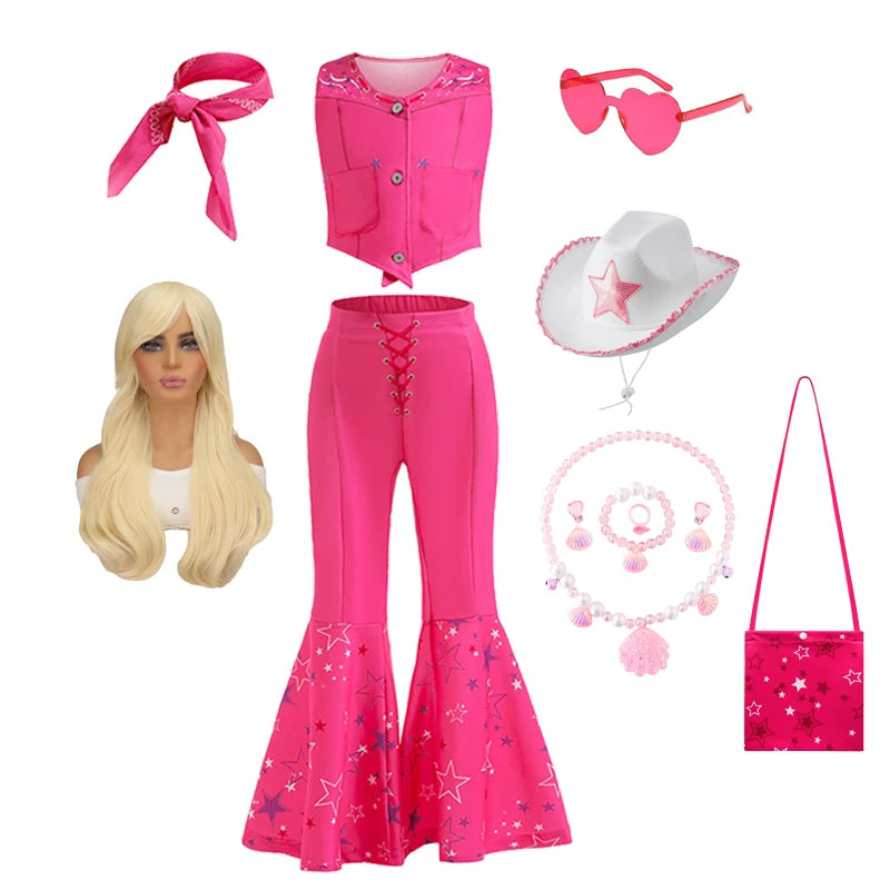 Barbie Movie Costume for Toddler Girls Margot Robbie Barbi Pink Top and Flared Trousers Disney Suit Kids Halloween Birthday Party Clothe - Premium costume from Lizard Vigilante - Just $18.88! Shop now at Lizard Vigilante