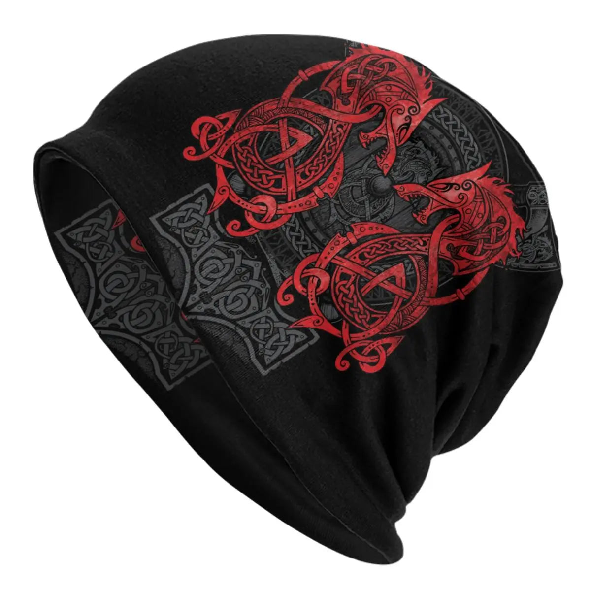 Viking Valhalla Fenrir Wolf Beanie – Nordic Skull Cap for Men and Women, Winter Warm Knit Hat with Odin’s Power - Premium beanie from Lizard Vigilante - Just $18.88! Shop now at Lizard Vigilante