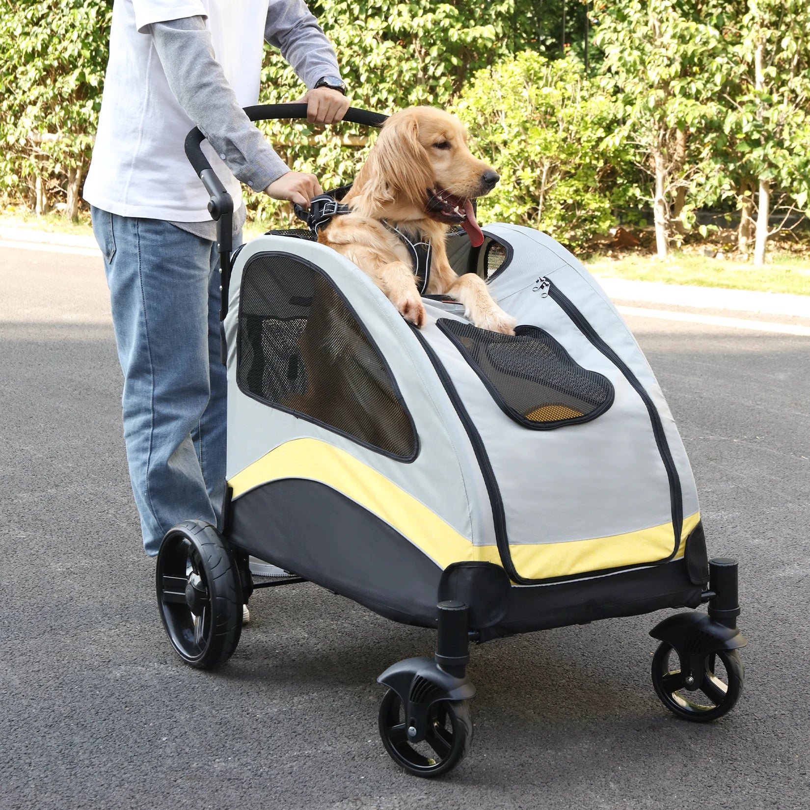 Large Dog Stroller 4 Wheel Pet Trolley Carrier Foldable for 2 Dogs up to 121 lbs - Premium  from Lizard Vigilante - Just $203.99! Shop now at Lizard Vigilante