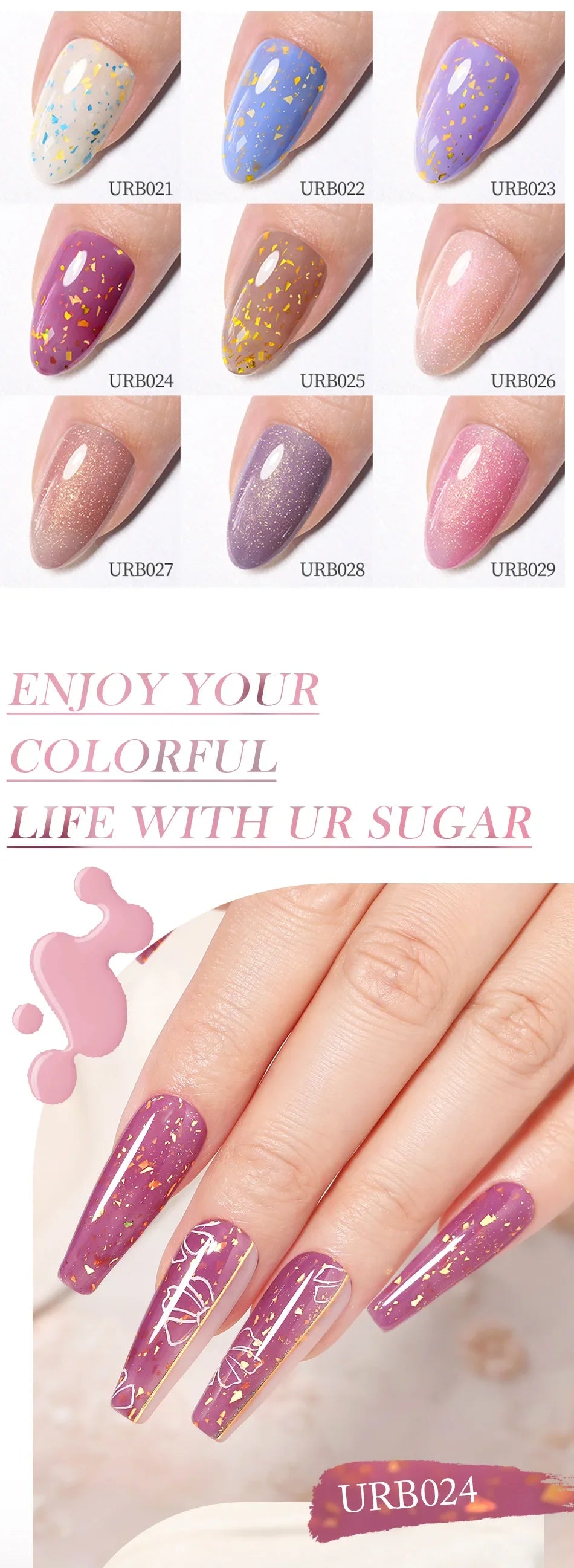 UR SUGAR Blue Color Rubber Base Gel Nail Polish Gold Glitter Base Gel Top Coat Soak Off UV LED Gel Nail Art Varnish Manicure