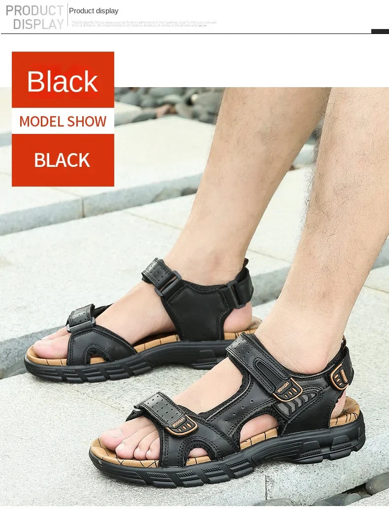 Outdoor Wading Summer Sandals For Men Anti Slip Cool Leather Slides With Arch Support and Massage Plus Size Beach Sandalias