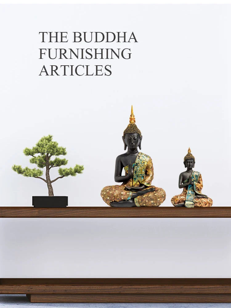 Large Buddha Statue Thailand Buda Buddha Sculpture Green Resin Handmade Buddhism Hindu Fengshui Figurine Meditation Home Decor