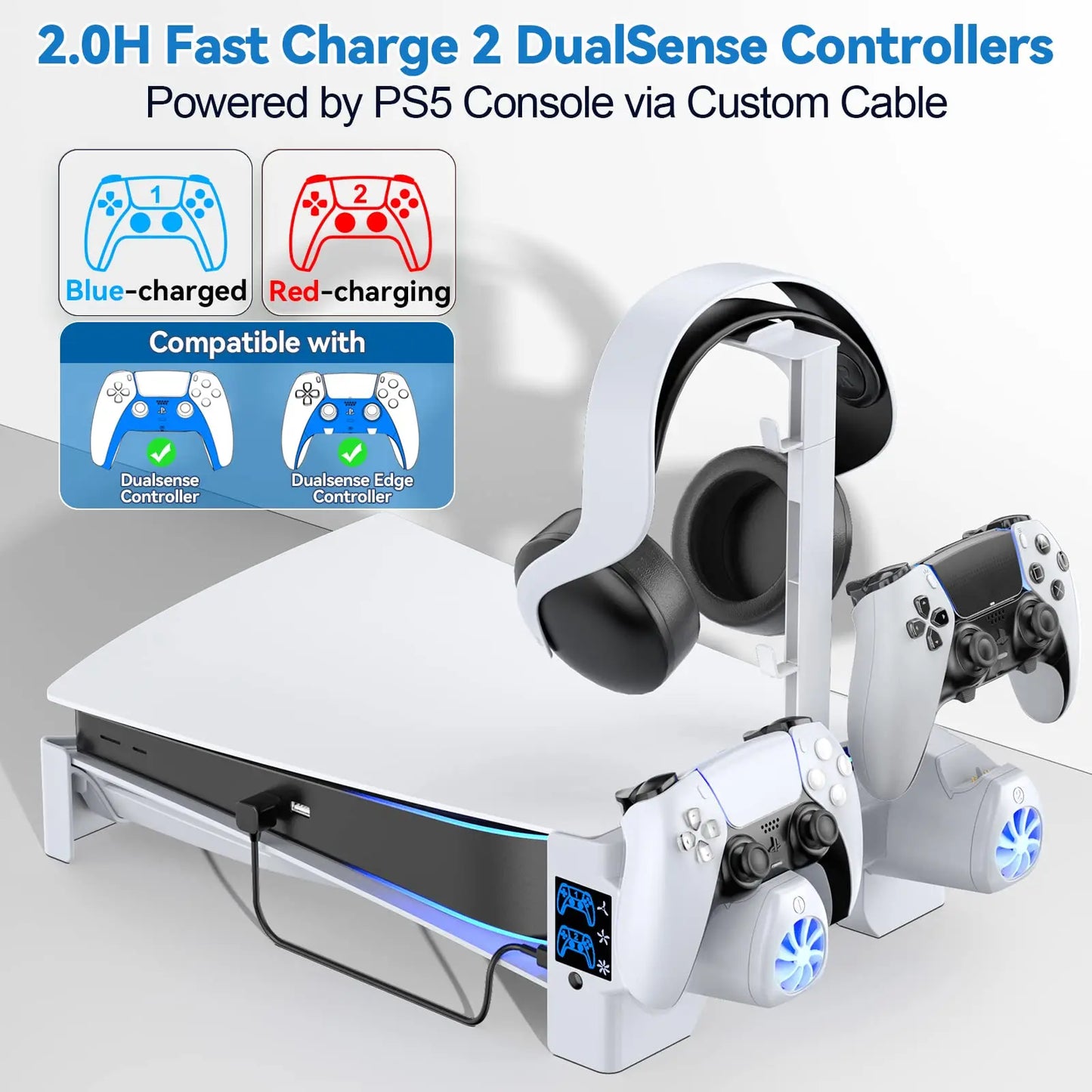 OIVO PS5 Horizontal Cooling Stand with 3-Level Fans – Controller Charging Station & Headset Holder - Premium cooling stand from Lizard Vigilante - Just $88.88! Shop now at Lizard Vigilante