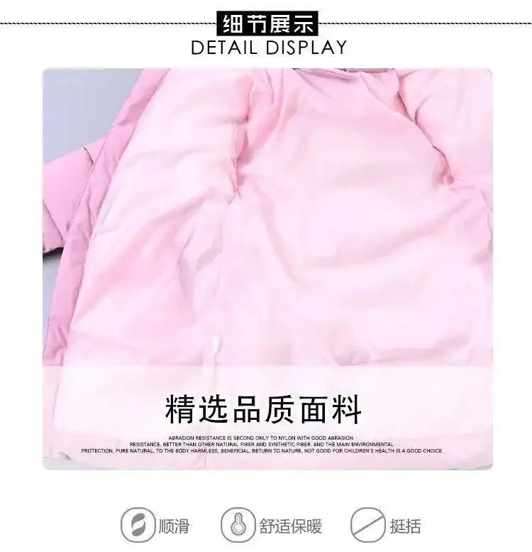 4 Color Big Size Winter Keep Warm Long Style Girls Jacket Teenage Thick Heavy Cold-proof Hooded Windbreaker Coat For Kids