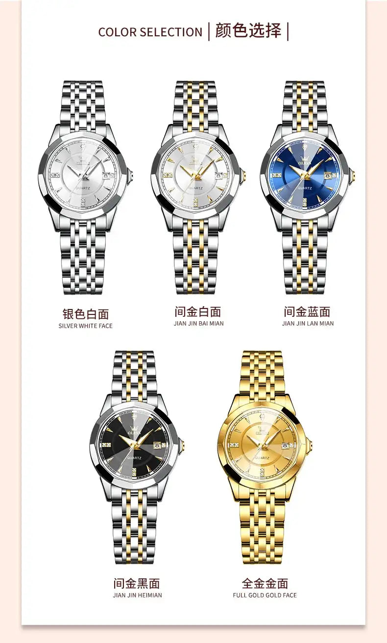 OLEVS Original Brand Elegant Women's Watches Waterproof Luminous Quartz Watch for Lady Necklace Bracelet Gift Box Set Calendar