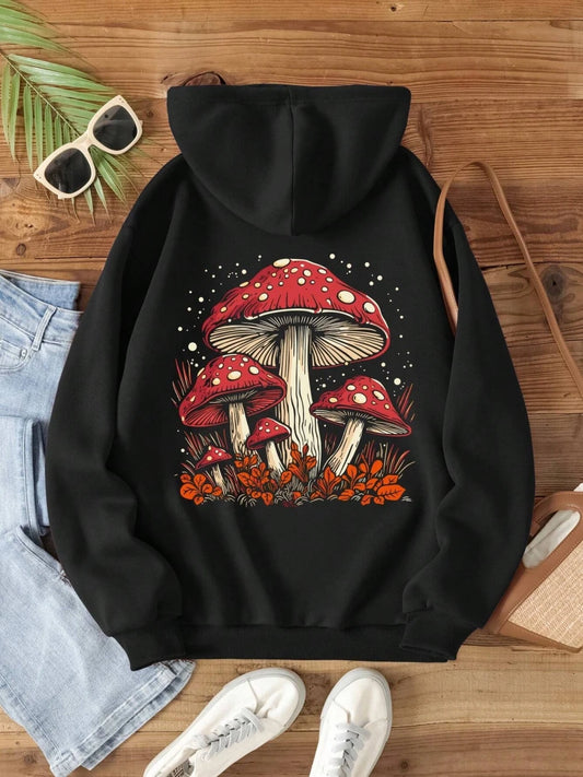 Red Mushroom Personality Graphic Hoody For Women Harajuku Casual Sweatshirt Fashion Fleece Hooded Autumn Warm S-XXL Female Tops - Premium sweater from Lizard Vigilante - Just $28.97! Shop now at Lizard Vigilante