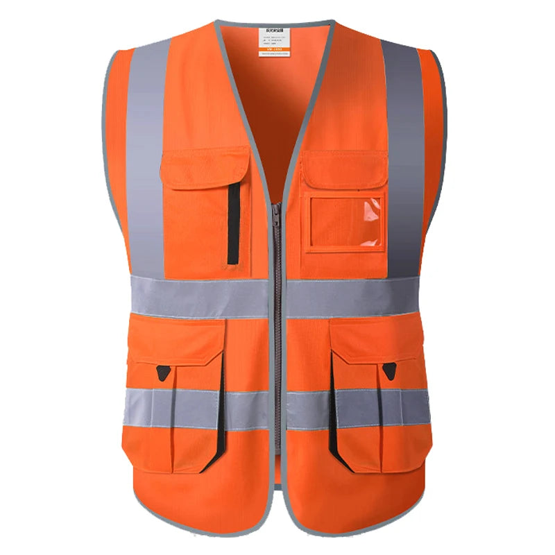 Orange Safety Vest Multi Pockets High Visibility Workwear Vest Zipper Front - Premium vest from Lizard Vigilante - Just $20.99! Shop now at Lizard Vigilante