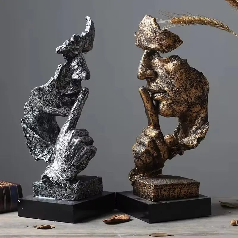 New Creative Abstract Silence Is Gold Abstract Figurine Resin Hand Face Men Statue Sculpture Home Office Living Room Desk Decor