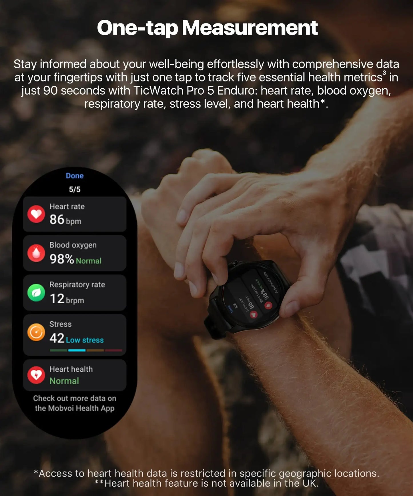 TicWatch Pro 5 Enduro Wear OS Smartwatch for Men 90Hrs Battery 110+ Workout Modes 7/24 Heart Rate Compass and Android Compatible