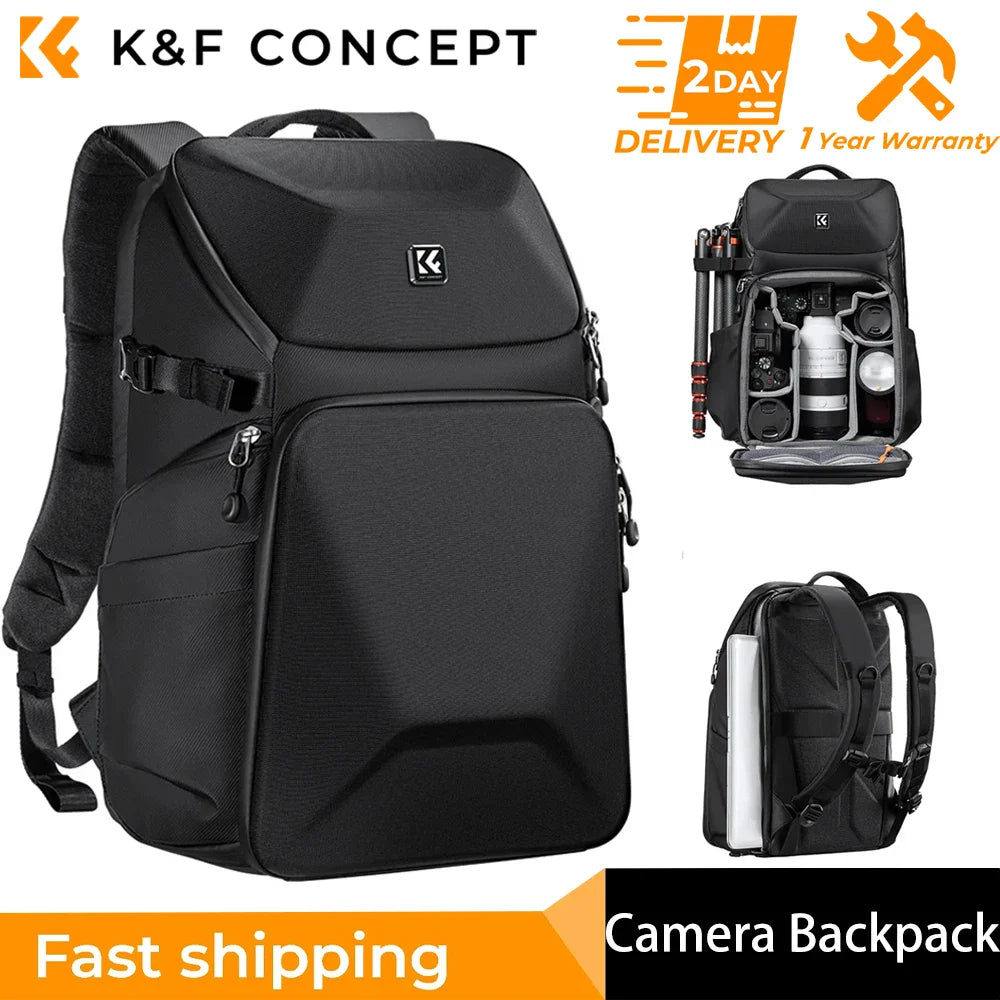 K&F Concept Outdoor Sports Camera Backpack 20L Waterproof Front HardShell Camera Bag For DSLR Camera/15.6" Laptop/Tripod Holder