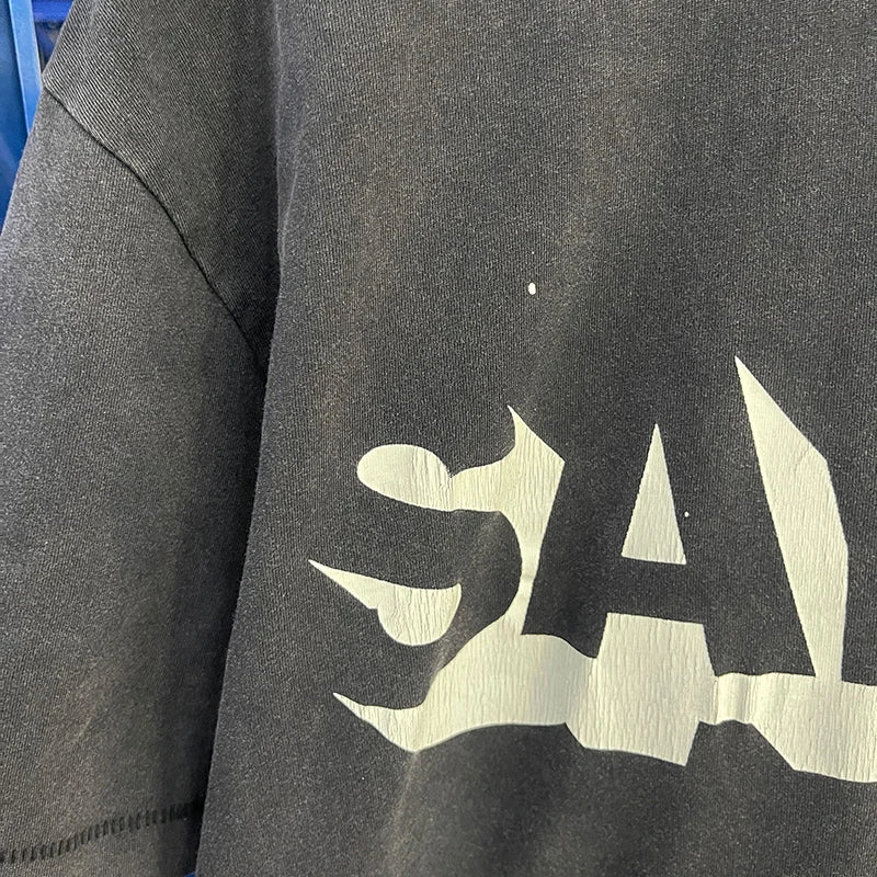 Men Women High Street Vintage Washed Black T-Shirt Top Quality Cototn TEE 3D Cracked Letters Logo Print Saint T Shirt With Tags - Premium  from Lizard Vigilante - Just $64.99! Shop now at Lizard Vigilante