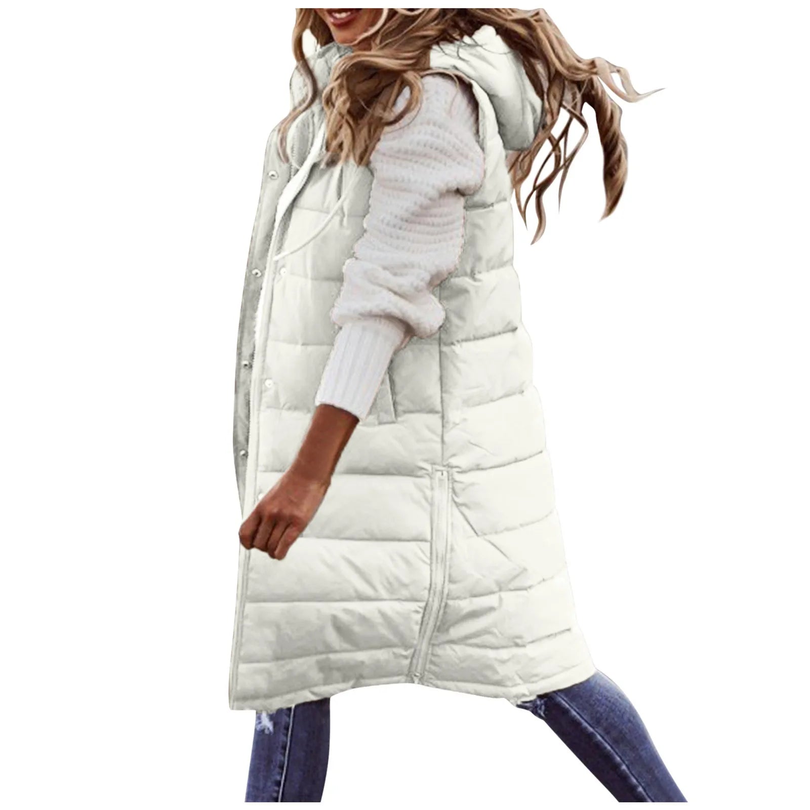 Women's Long Hooded Cotton Down Vest | Quilted Sleeveless Jacket | Warm Autumn/Winter Outwear (5XL) - Premium vest from Lizard Vigilante - Just $41.99! Shop now at Lizard Vigilante