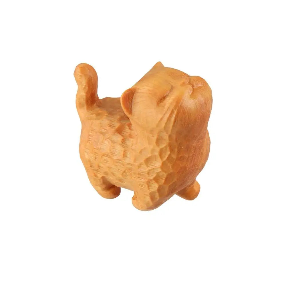 Cat Ornament Hand-carved Wooden Cat Statue Tiny Cute Cat Sculpture Miniature Creative Animal Figurine Desktop