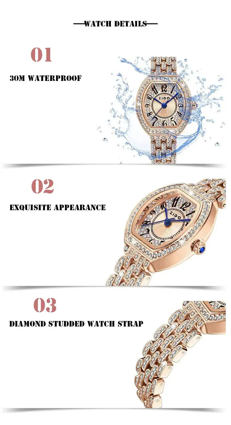 UTHAI L95 Women's Watch Light luxury Retro Barrel Shaped Digital Diamond inlaid Waterproof Ladies Fashion Quartz Clock Watches
