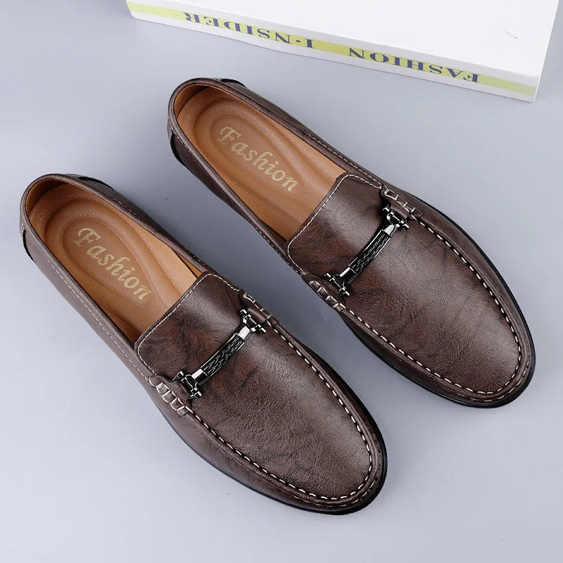 Men's Genuine Leather Casual Loafers | Luxury Driving Shoes with Slip-On Design | Fashionable and Comfortable Moccasins for Spring & Autumn - Premium loafers from Lizard Vigilante - Just $71.08! Shop now at Lizard Vigilante